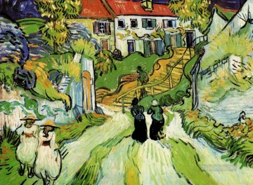 ヴィンセント・ヴァン・ゴッホ Painting - フィンセント・ファン・ゴッホの人物が描かれたオーヴェールの村の通りと階段